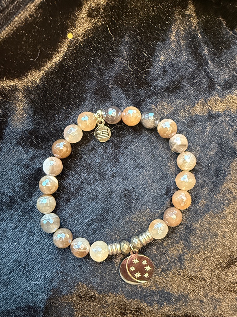 T. Jazelle Australian Agate Bracelet W Sterling Silver Moon Charm